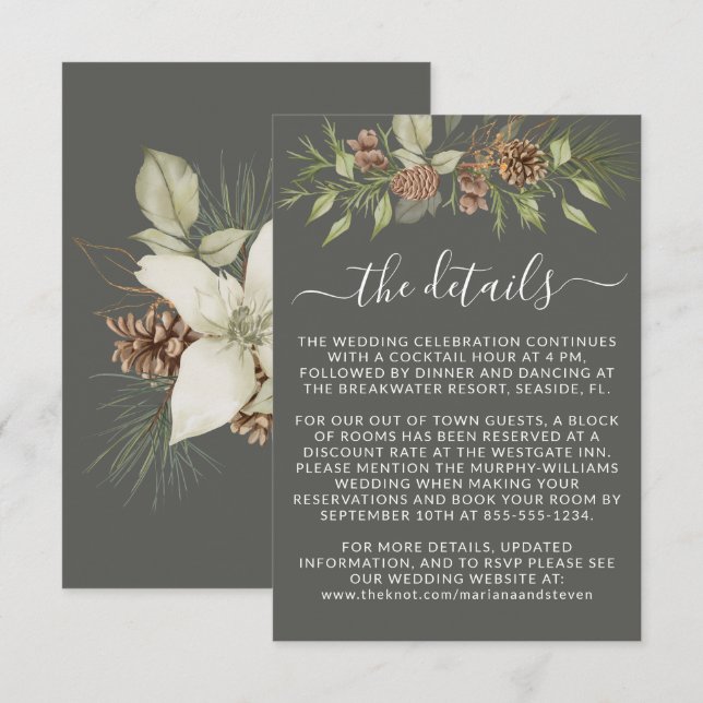 Tarjeta De Recepción Boda del sitio web de Winter Grey Details RSVP (Anverso / Reverso)