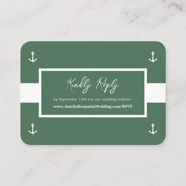 Tarjeta De Recepción Boda del sitio web del Patrón Blanco Verde Náutico (Anverso)