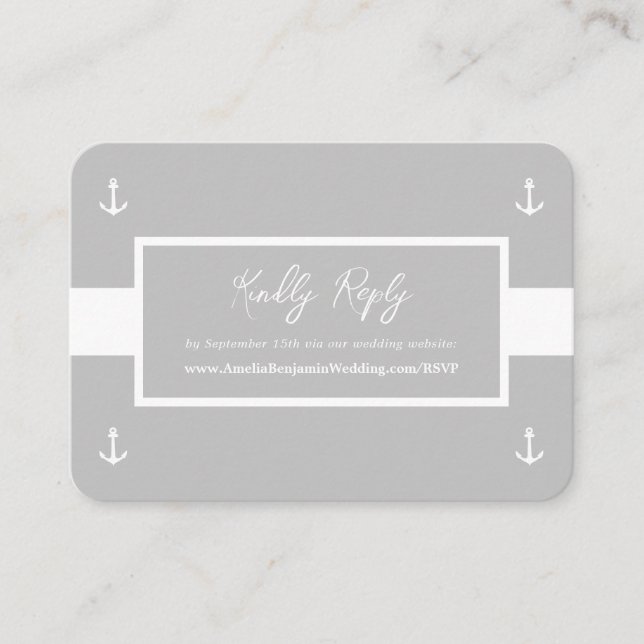 Tarjeta De Recepción Boda del sitio web del Patrón Náutico Blanco Gris  (Anverso)