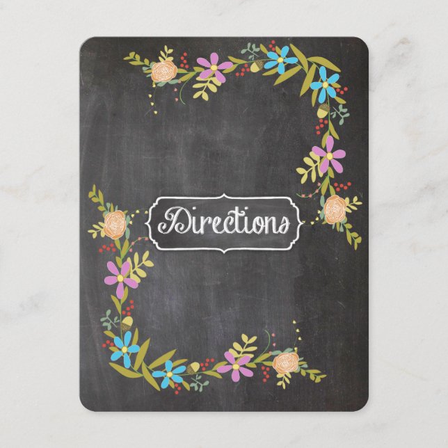 Tarjeta De Recepción Boda del tablero de Chalkboard Rustic Blue Floral  (Anverso)