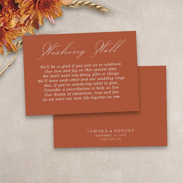 Tarjeta De Recepción Boda Deseando Bien Caligrafía Script Terracotta (Simple terracotta wedding wishing well card from my Wedding Colors collection)