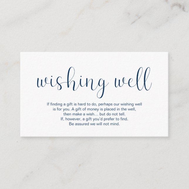 Tarjeta De Recepción Boda Deseando bien, diseño mínimo, letra azul de l (Anverso)