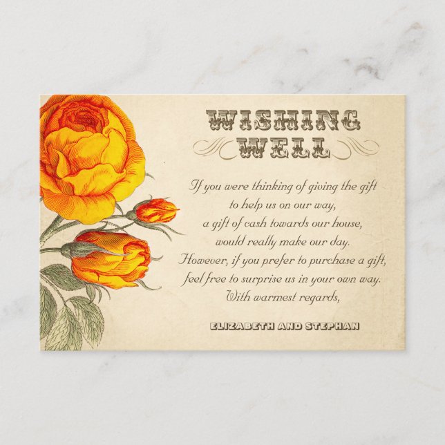 Tarjeta De Recepción boda deseando buenos rosas naranjas (Anverso)