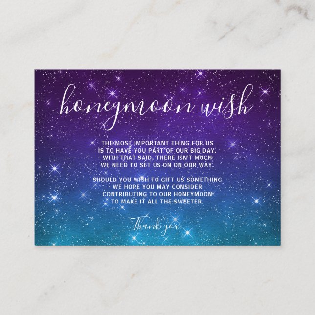 Tarjeta De Recepción Boda Deseo de Luna de Miel Galaxia Celestial (Anverso)