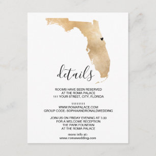 Tarjeta De Recepción Boda Destino Florida Mapa Corazón extraíble
