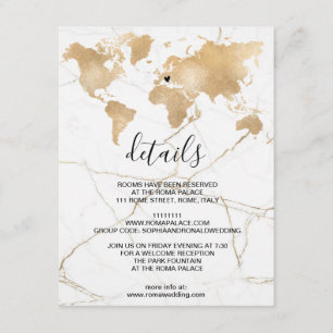 Tarjeta De Recepción Boda Destino Mapa Mundial Oro Corazón extraíble