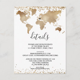 Tarjeta De Recepción Boda Destino Mapa Mundial Oro Corazón extraíble