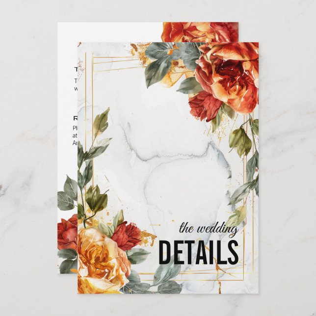 Tarjeta De Recepción Boda DETAILS Marble Dreams Naranja Rosa