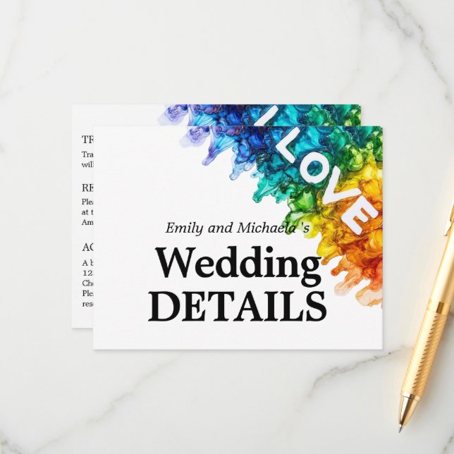 Tarjeta De Recepción 🌈 Boda detalla la LGBTQ pintada con amor (Anverso/Reverso In Situ)