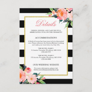 Tarjeta De Recepción Boda detalla las franjas blancas florales modernas