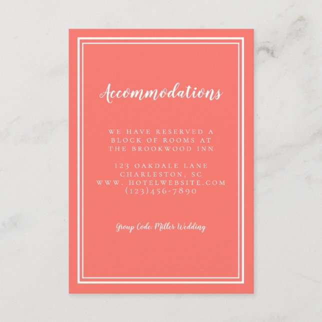 Tarjeta De Recepción Boda Detalle Coral Simple de Accommodations (Anverso)