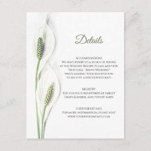 Tarjeta De Recepción Boda DETALLE Floral White Calla Peace Lily