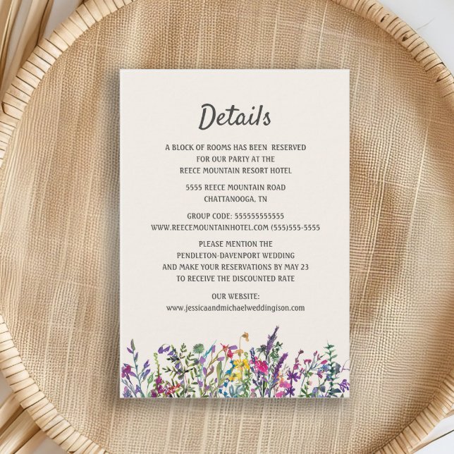 Tarjeta De Recepción Boda Detalles Acuarela Flores Florales Encl (Watercolor wildflowers wedding details card)