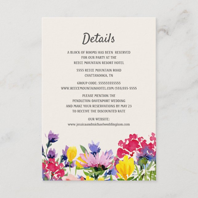 Tarjeta De Recepción Boda Detalles acuarela Flores silvestres Boho Flor (Anverso)