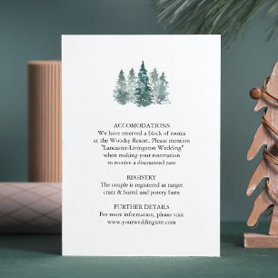Tarjeta De Recepción Boda DETALLES Acuarela Rústico Pinos Verdes Árbole