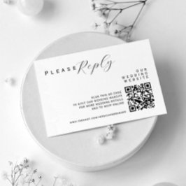 Tarjeta De Recepción Boda Detalles Código Qr Moda mínima simple negro