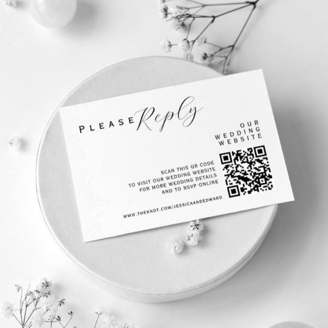 Tarjeta De Recepción Boda Detalles Código Qr Moda mínima simple negro (Subido por el creador)