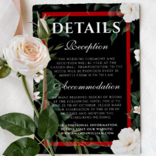 Tarjeta De Recepción Boda Detalles de floral blanca elegante negra y ro