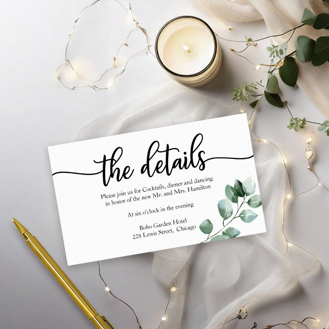 Tarjeta De Recepción Boda Detalles de la caligrafía de vegetación (Subido por el creador)