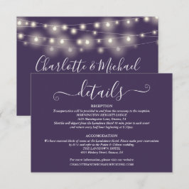 Tarjeta De Recepción Boda Detalles de luces de primavera Guión Purple