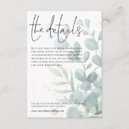 Tarjeta De Recepción Boda Detalles del guión azul de eucalipto