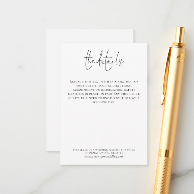 Tarjeta De Recepción Boda Detalles Elegante Guión Blanco Negro Simple (Anverso/Reverso In Situ)