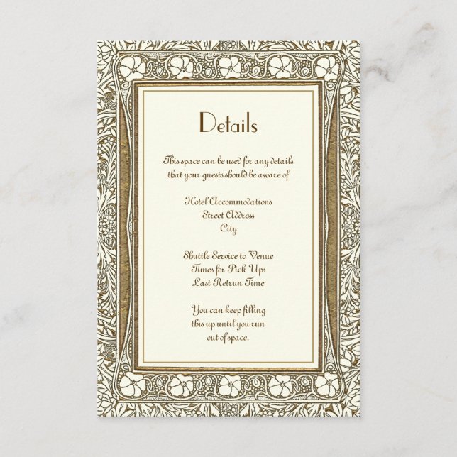 Tarjeta De Recepción Boda Detalles Elegante Oro Marfil Art Nouveau (Anverso)