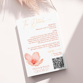 Tarjeta De Recepción Boda detalles flor naranja brillante arqueada Foto