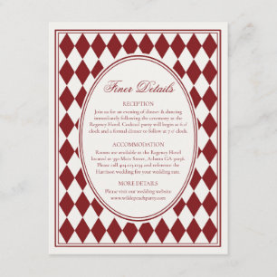 Tarjeta De Recepción Boda Detalles más finos Arlequín Rojo Merlot
