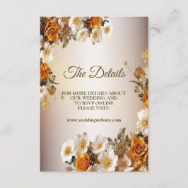 Tarjeta De Recepción Boda Detalles Naranja dorado Flor blanca elegante