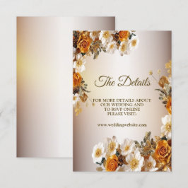 Tarjeta De Recepción Boda Detalles Naranja dorado Flor blanca elegante