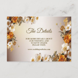 Tarjeta De Recepción Boda Detalles Naranja dorado Flor blanca elegante