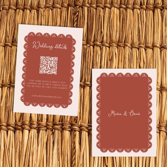 Tarjeta De Recepción Boda Detalles Papel Picado Terracotta Mexicana (Wedding Details Papel Picado Terracotta Mexican Enclosure Card)