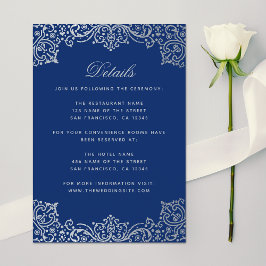 Tarjeta De Recepción Boda Detalles Real Plata Azul Elegante Antigüedad