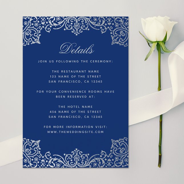 Tarjeta De Recepción Boda Detalles Real Plata Azul Elegante Antigüedad (Subido por el creador)