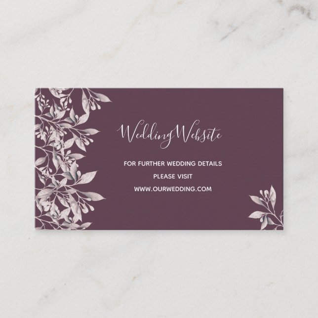 Tarjeta De Recepción Boda detalles sitio web cassis morado botánico (Anverso)