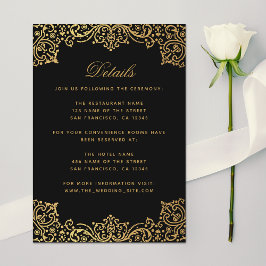 Tarjeta De Recepción Boda Detalles Vintage Black Gold Elegant Antique
