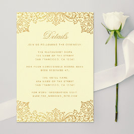 Tarjeta De Recepción Boda Detalles Vintage Elegante Crema de Oro Antigu
