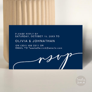 Tarjeta De Recepción Boda digital RSVP de escritura azul marino moderno
