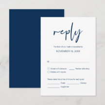 Boda Dinner RSVP, con opciones de comida, Navy Blu