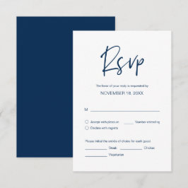 Tarjeta De Recepción Boda Dinner RSVP, opciones de comida, fuente azul 