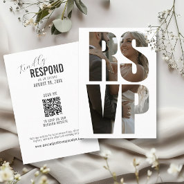 Tarjeta De Recepción Boda divertida RSVP Foto Palabras Código QR modern