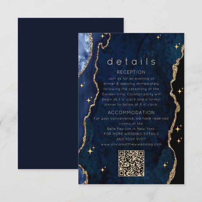 Tarjeta De Recepción Boda dorada celeste de la Marina  (Anverso / Reverso)