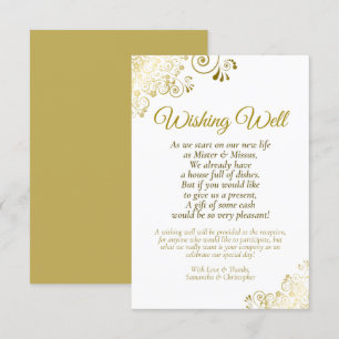 Tarjeta De Recepción Boda dorado y  blanco deseando poema
