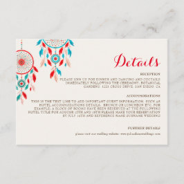 Tarjeta De Recepción Boda Dreamcatcher de la pluma Tribal Boho