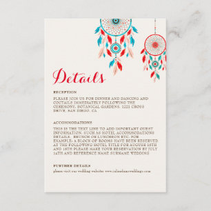 Tarjeta De Recepción Boda Dreamcatcher de la pluma Tribal Boho