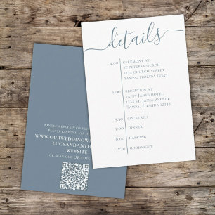 Tarjeta De Recepción Boda Dusty Blue Detalles Código QR Línea de tiempo