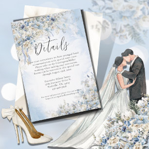 Tarjeta De Recepción Boda Dusty Blue Floral Watercolor