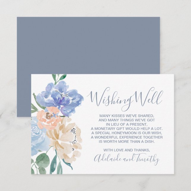 Tarjeta De Recepción Boda Dusty Blue Florals Deseando Bien (Anverso / Reverso)