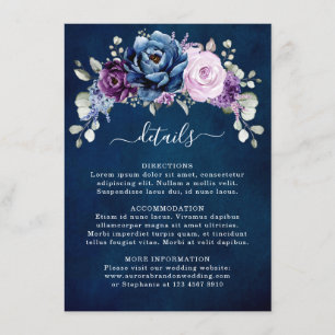 Tarjeta De Recepción Boda Dusty Blue Purple Navy Lilac Blooms